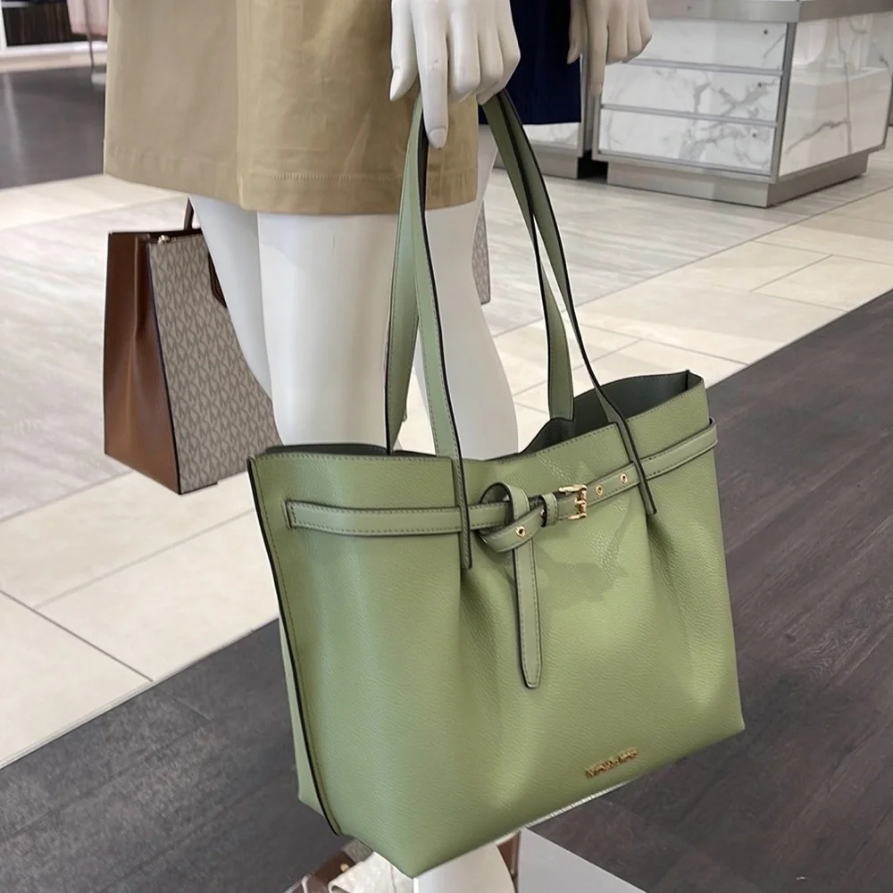 MICHAEL KORS Emilia Large Pebbled Leather Tote Bag Light Sage COLOR - Picture 7 of 16